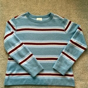 Reformation Light Blue and Burgundy Striped Crewneck Sweater